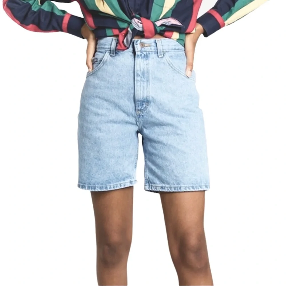 Vintage LEE High Waist Loose Fit Denim Bermuda Mom Shorts Retro Light Wash XL